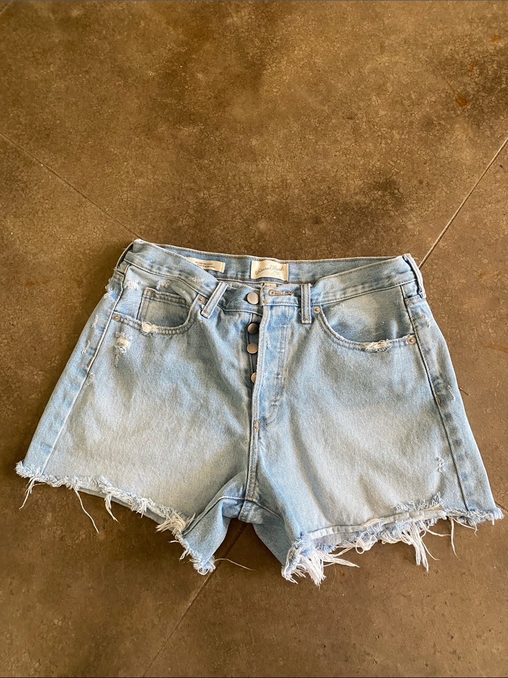 Universal Thread Light Blue Distressed Button-Front Denim Shorts